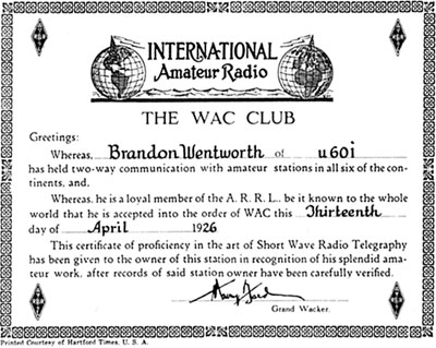 Диплом WAC тех лет (приведён его выданный №1).
