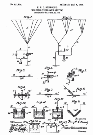 Схема кристаллического радиоприемника Г. Данвуди с использованием карборунда. Патент США № 837616 от 4 декабря 1906 г.