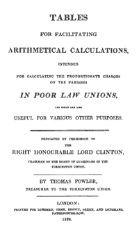 Т. Фаулер. Титульный лист таблиц. 1838