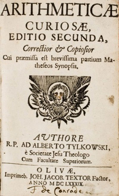 The title page of the Arithmeticae Curiosae by Albertas Tilkovskis
