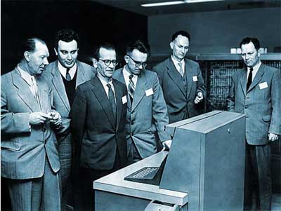 Посещение делегацией советских специалистов фирмы IBM (США) в 1959 году.<br> Слева направо: В.С. Полин, С.Н. Мергелян, С.А. Лебедев, В.М. Глушков, Ю.Я. Базилевский и В.С. Петров