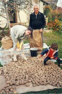 Д.Л. Файнберг с дочкой, внучкой и урожаем картофеля. Материалы Виртуального Компьютерного Музея.